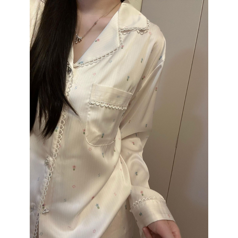 【月牙小花花】韩版高级感碎花凉感冰丝睡衣女长袖长甜美家居服|undefined