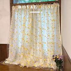日本の田園刺繍二重ガーゼカーテンフレンチクリームスタイルカーテン寝室出窓ハーフカーテンドアカーテンメッシュ花柄