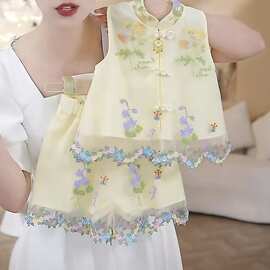 女童夏季套装国风新款洋气儿童宝宝无袖夏装中式两件套