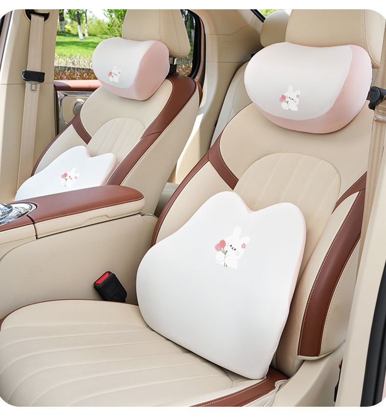 Tulip Bear Car Headrest Cute Memory Foam Soft Car Neck Pillow Waist Pillow Cartoon Comfortable Cushion