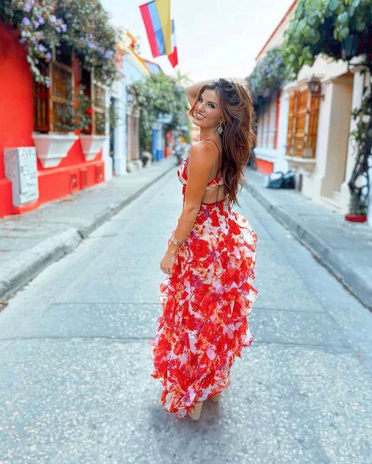 Slim Fit Type Wholesale Women's Elegant Vacation Printing Flower Casual Holiday V Neck Strap Sleeveless Chiffon Dress