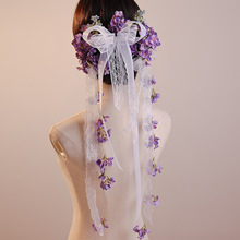 飘带蕾丝蝴蝶结发夹发钗套装仙气盘发新中式头饰女仿真花古风发饰