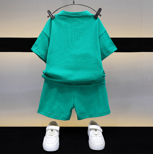 Summer Thin Set Children's Clothing for Young Boys - 3D Dinosaur T-Shirt and 5/8 Pants Two-Piece Set