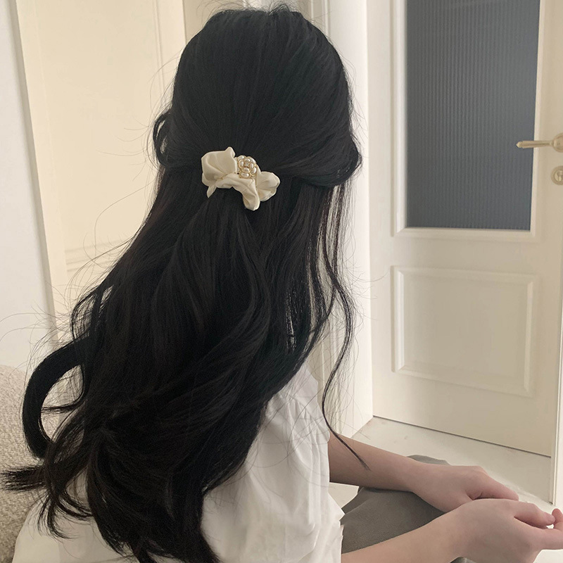 Anneau de cheveux en satin de perles, accessoires pour cheveux, corde à cheveux, épingle à cheveux de Corée du Sud, clip latéral, coiffure simple pour cheveux courts, bande en caoutchouc_voghion.com
