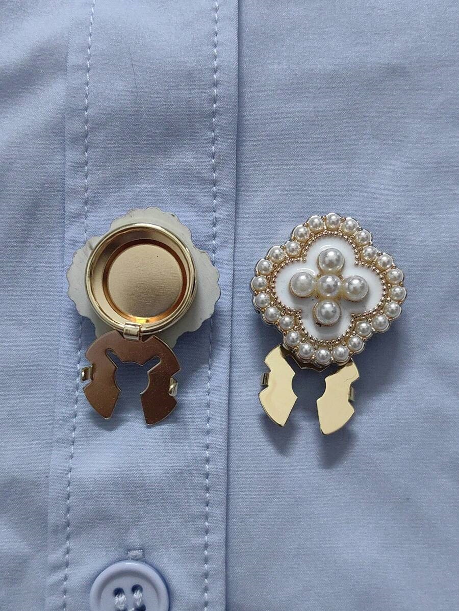 Button Cover: Luxurious Four-leaf Clover Versatile Cufflinks, Pearl Shirt Collar Decorative Buttons_voghion.com