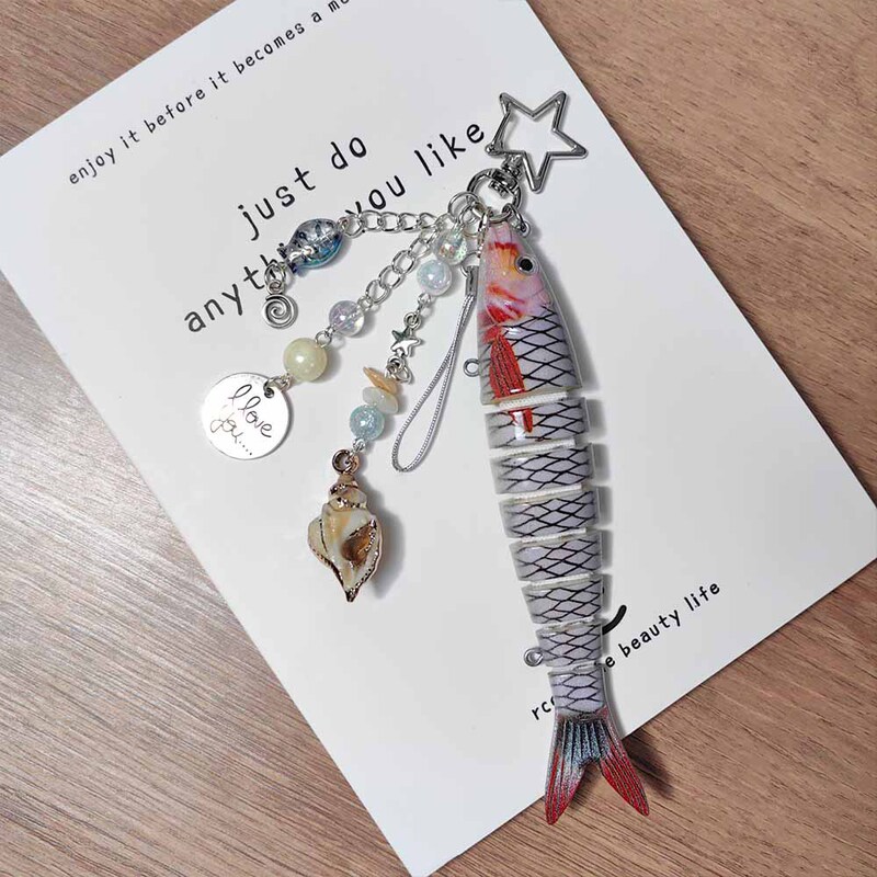 Cross-Border Multi-Section Fish Lure Bait Fake Bait Pendant Pearl Conch Keychain Mobile Phone Chain Niche Bag Pendant