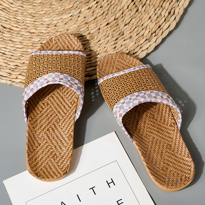 Cross-Border Summer Rattan Slippers for Indoor Home Use, Silent and Breathable, Factory Bulk Customization, Shoe Support Oem