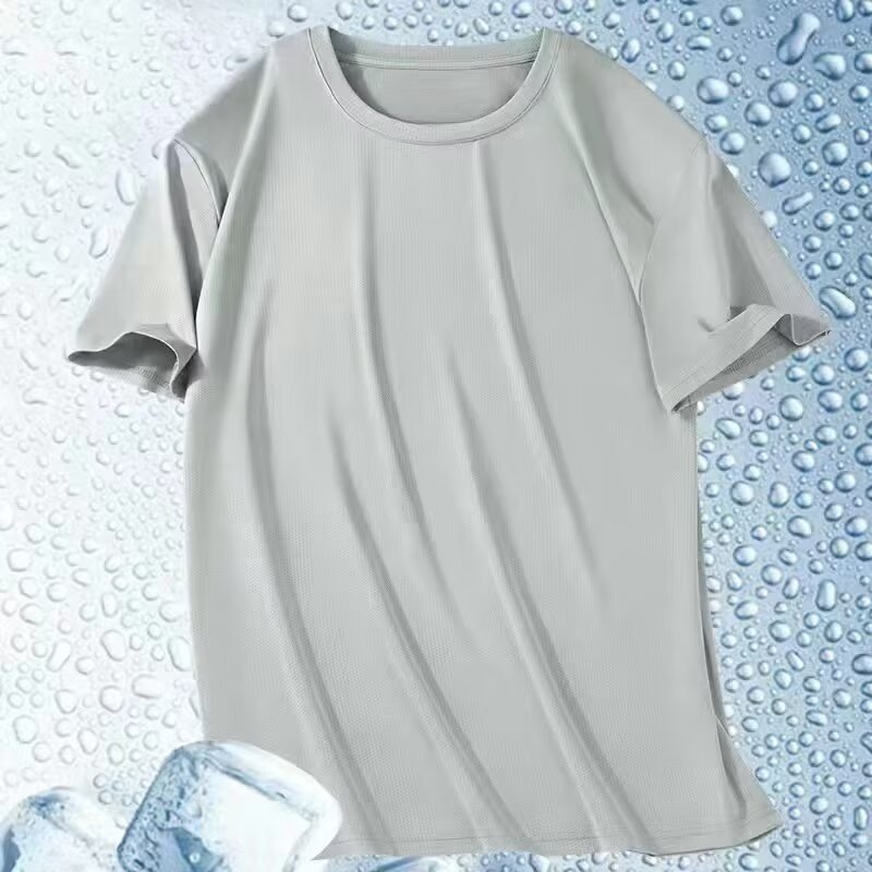 Camisa menos ropa seda de hielo de manga corta para hombre estilo coreano delgado simple color sólido comercio exterior spot venta al por mayor camisa de malla casual