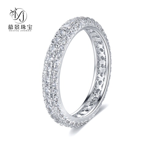 Mujing Jewelry S925 silver fashionable and simple silver zircon full diamond ring silver ring ring cross-border
