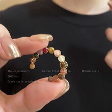 复古天然石碧玺开口戒指女轻奢小众设计高级感食指戒时尚个性指环