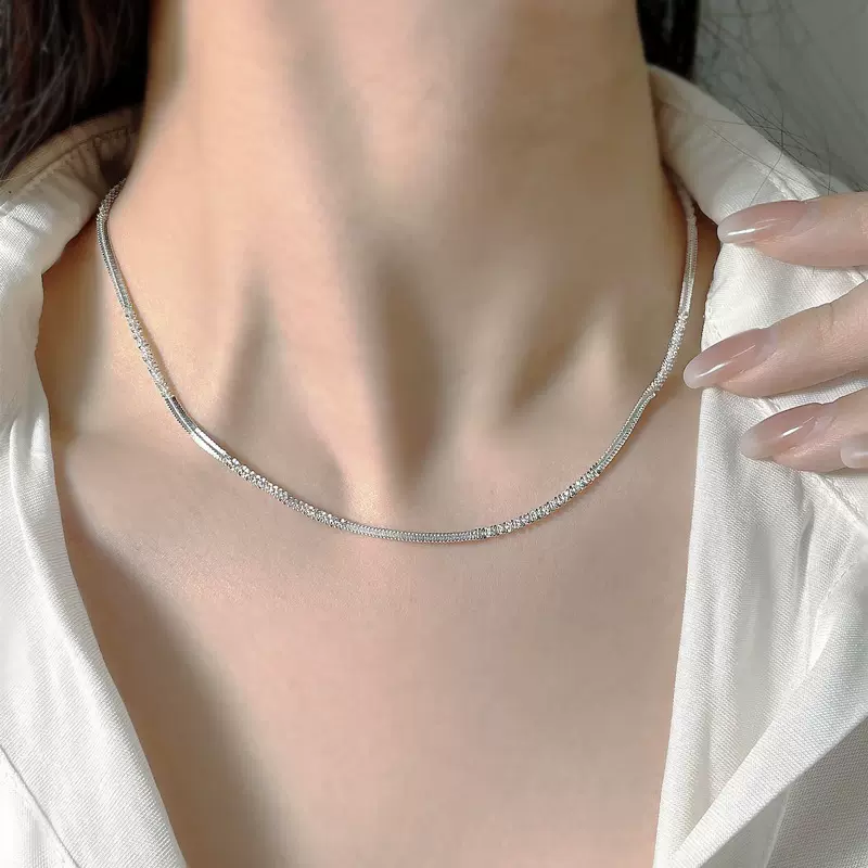 S925纯银波光粼粼麻绳项链女 轻奢小众设计感锁骨链单链新款潮