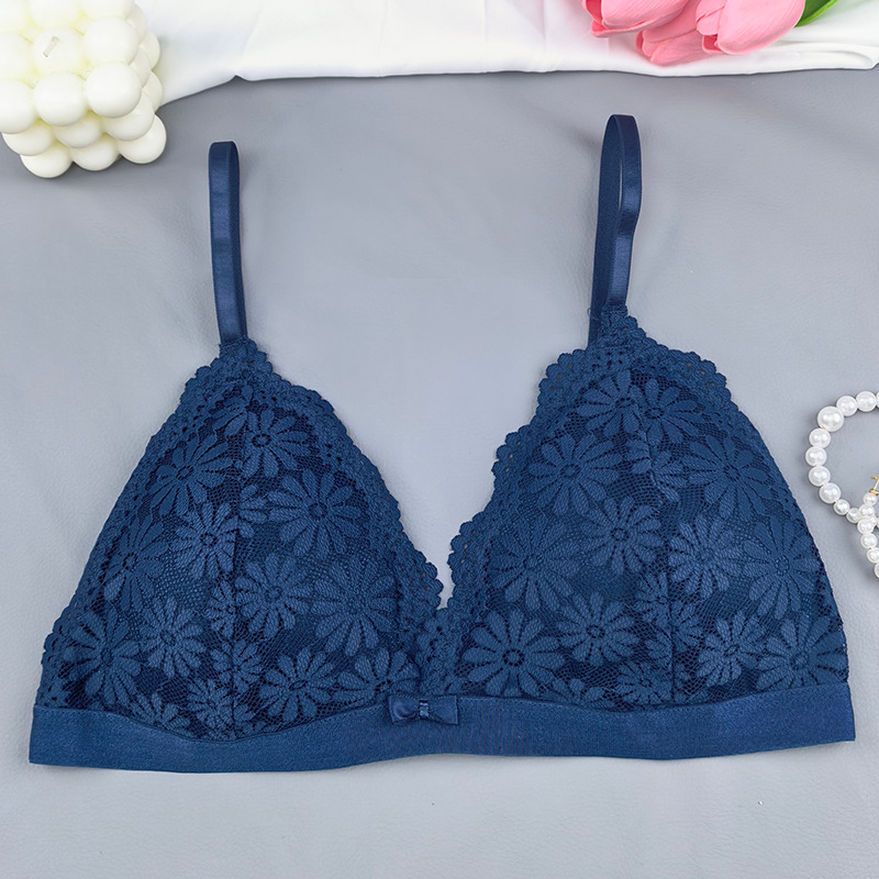 Bra de encaje sexy para mujeres desmontable tipo separación de taza triangular reunida sin anillo de acero ropa interior ropa interior dos piezas