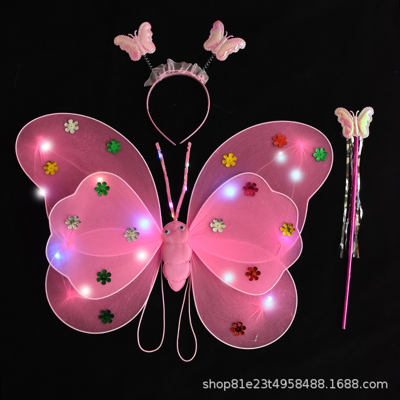 Alas de mariposa luminosas para niños apoyos de disfraces alas de Ángel luminosas 20 luces alas de mariposa conjunto de tres piezas