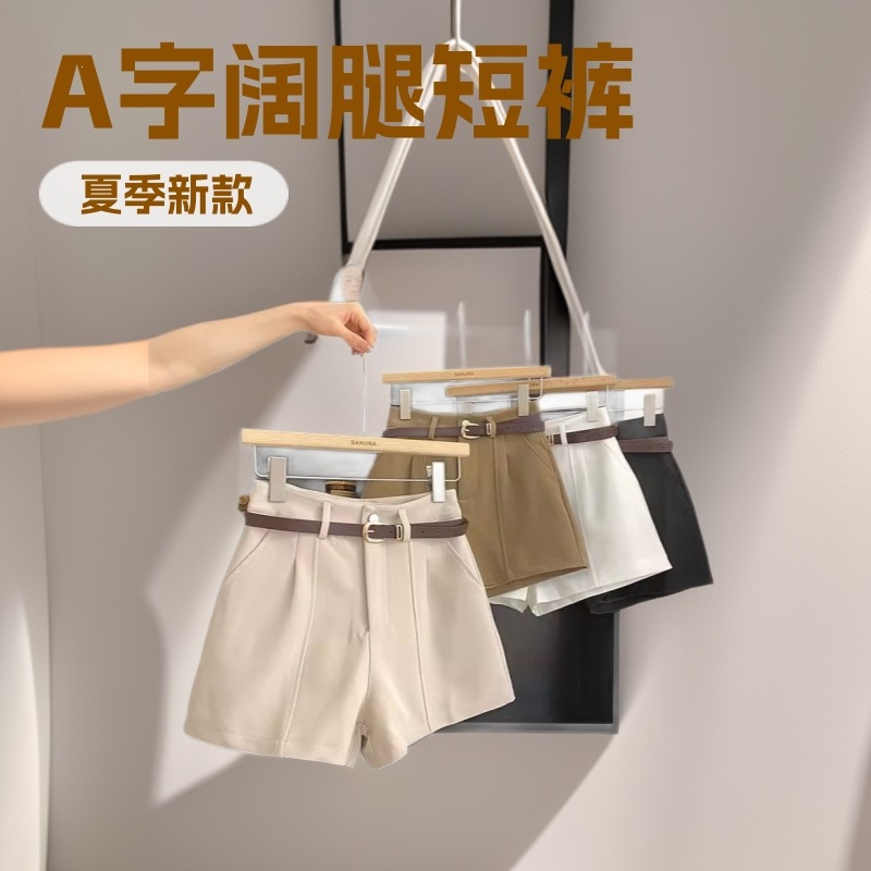 配皮带高腰显瘦黑色西装休闲短裤女2026年夏季韩版百搭A字阔腿裤
