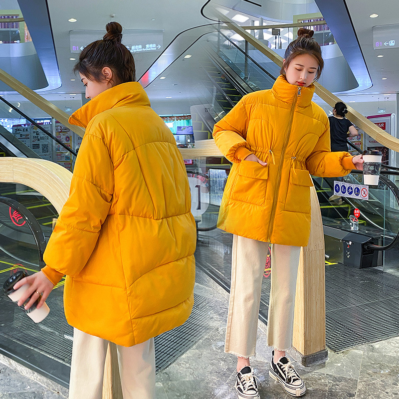 2025 ropa de invierno media larga suelta literatura manga larga ropa de pan caliente ropa de algodón gruesa ropa de algodón de cuello vertical coreano ropa de moda de mujeres