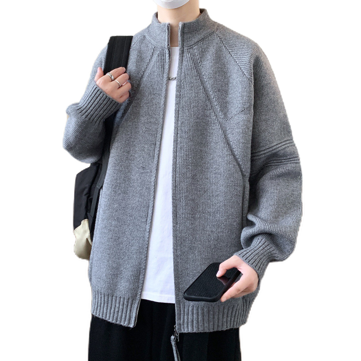 Explosiones transfronterizas de tamaño europeo suéter de jersey de gran tamaño hombre cremallera cardigan chaqueta chaqueta de fábrica de negocios avanzados al por mayor