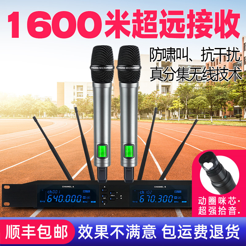 Free Shipping Professional True Diversity One-To-Two Wireless Microphone U-Band Anti-Howling Handheld Headset Conference Performance Ktv Microphone