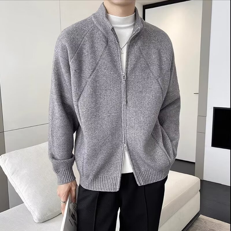 New Autumn/Winter Men's Korean Style Stand Collar Sweater, Casual and Stylish Slim Fit Knit Cardigan Jacket