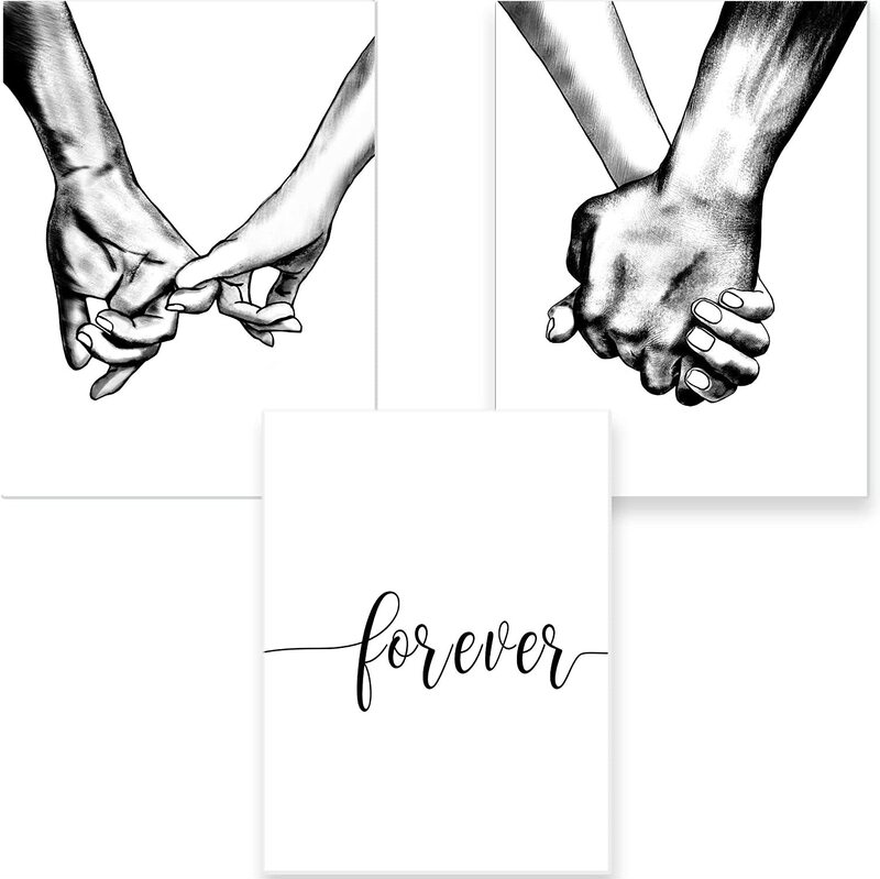 Nordic Art Poster Black and White Sketch Hand in Hand Canvas Painting Art Picture Living Room Home Decoration Painting Core
