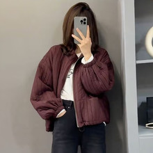 立领夹棉外套女短款2024秋冬新款小个子棉服休闲宽松轻薄棉袄上衣