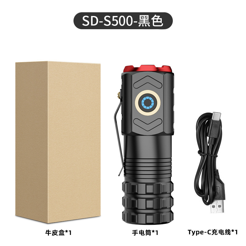 Tiktok caliente TYP-C de tres ojos al aire libre aleación linterna portátil fuerte luz pequeña pistola de acero mini linterna impermeable