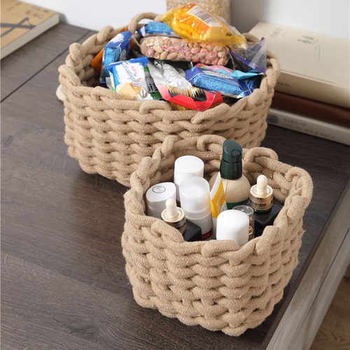 Desktop cotton rope woven storage basket, large basket, home organization, cosmetic mask, remote control, sundry snack box
