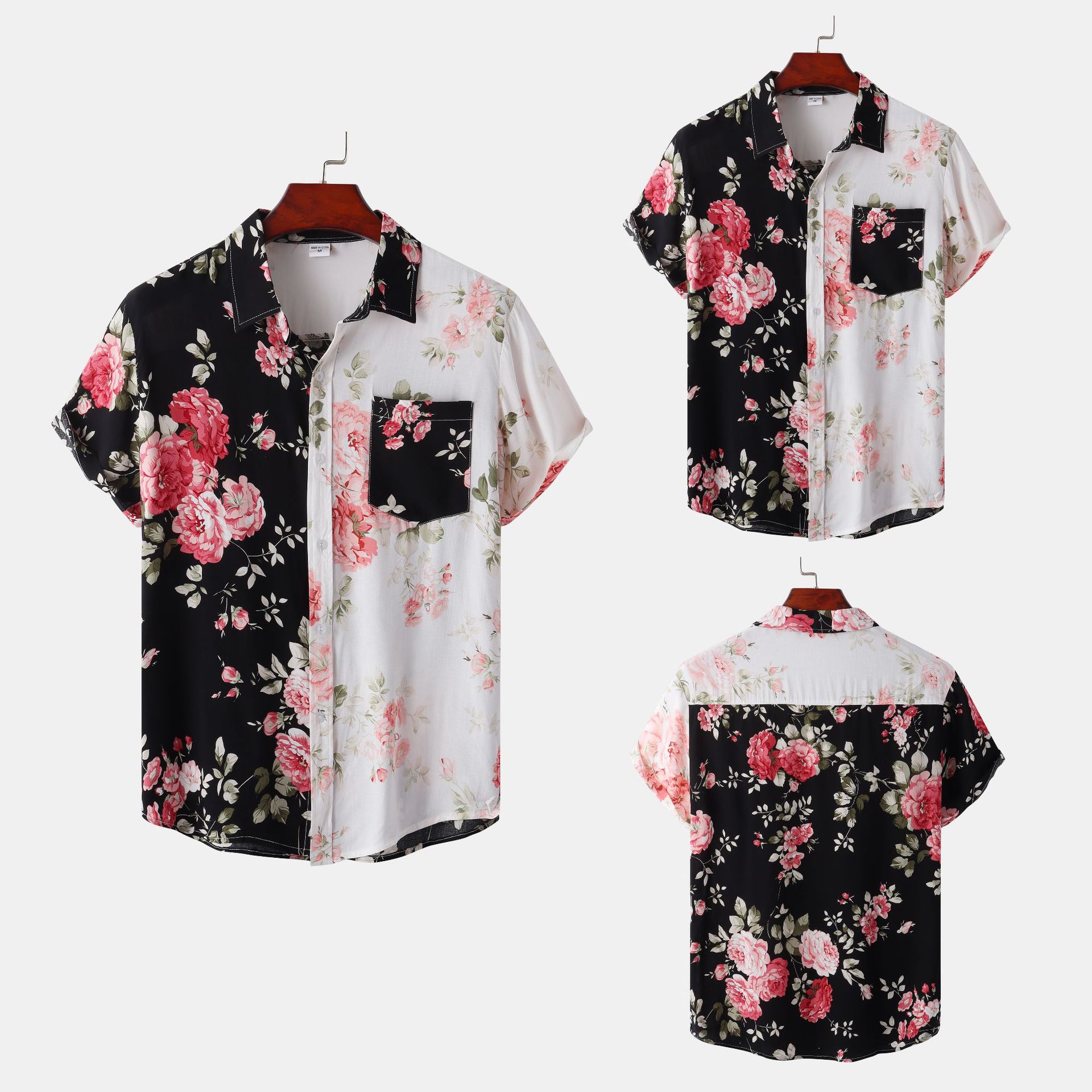Entrega de comercio exterior eBay AliExpress Amazon 2024 verano nuevos hombres costura floral camisa manga corta