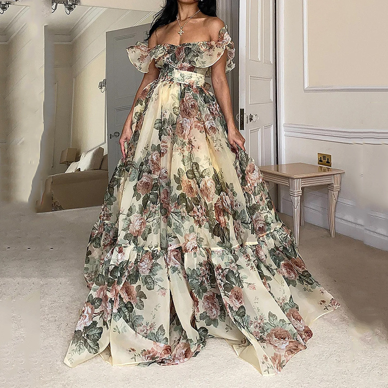 2023 Summer European and American Amazon cross-border foreign trade new fashion casual pastoral printing shrug tube top dress