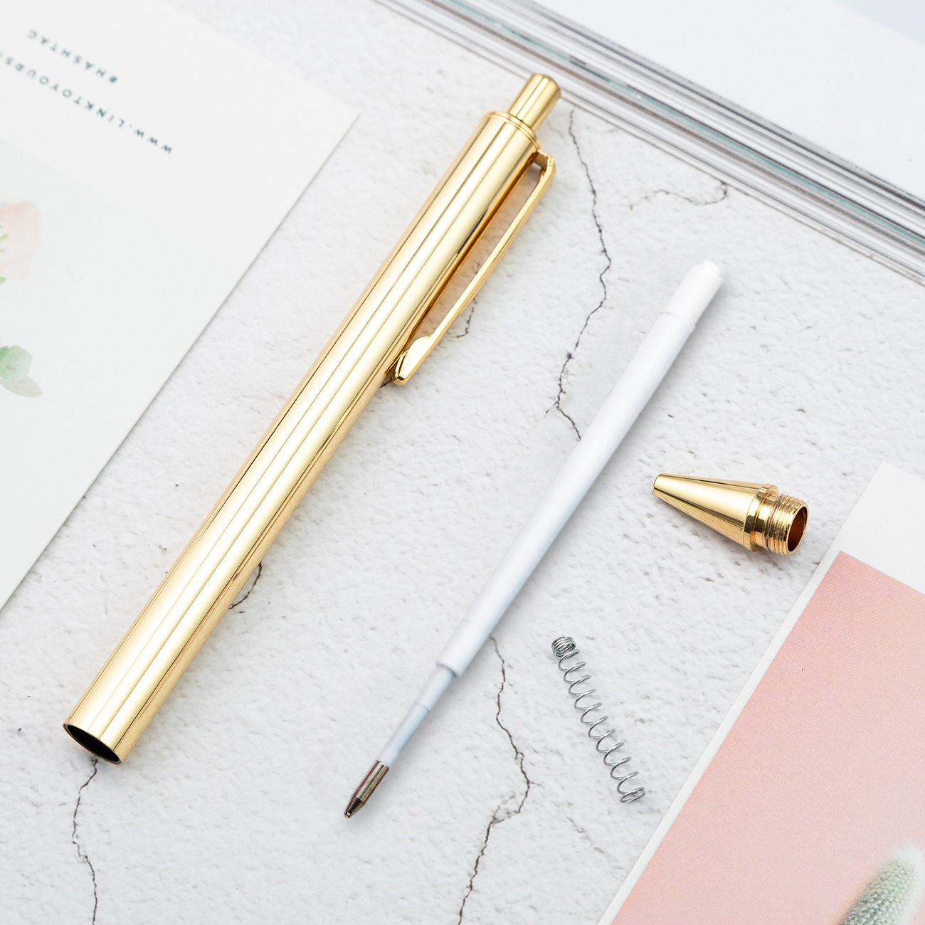 Inventario de bolígrafo de prensa metálica bolígrafo de grabación galvanizado bolígrafo al por mayor creativo papelería regalos logotipo