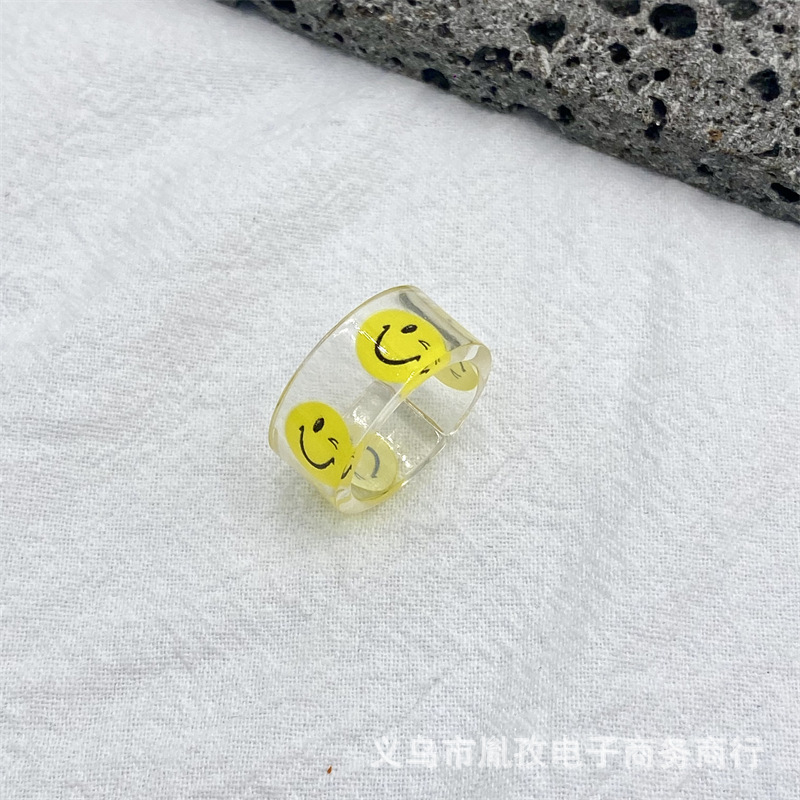 Nuevo acetato resina expresión humor anillo transparente diversión ins estilo colorido Smiley cara apilada anillo