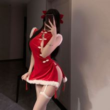 情趣内衣丝绒圣诞旗袍性感国风角色扮演新年战袍套装激情露背制服