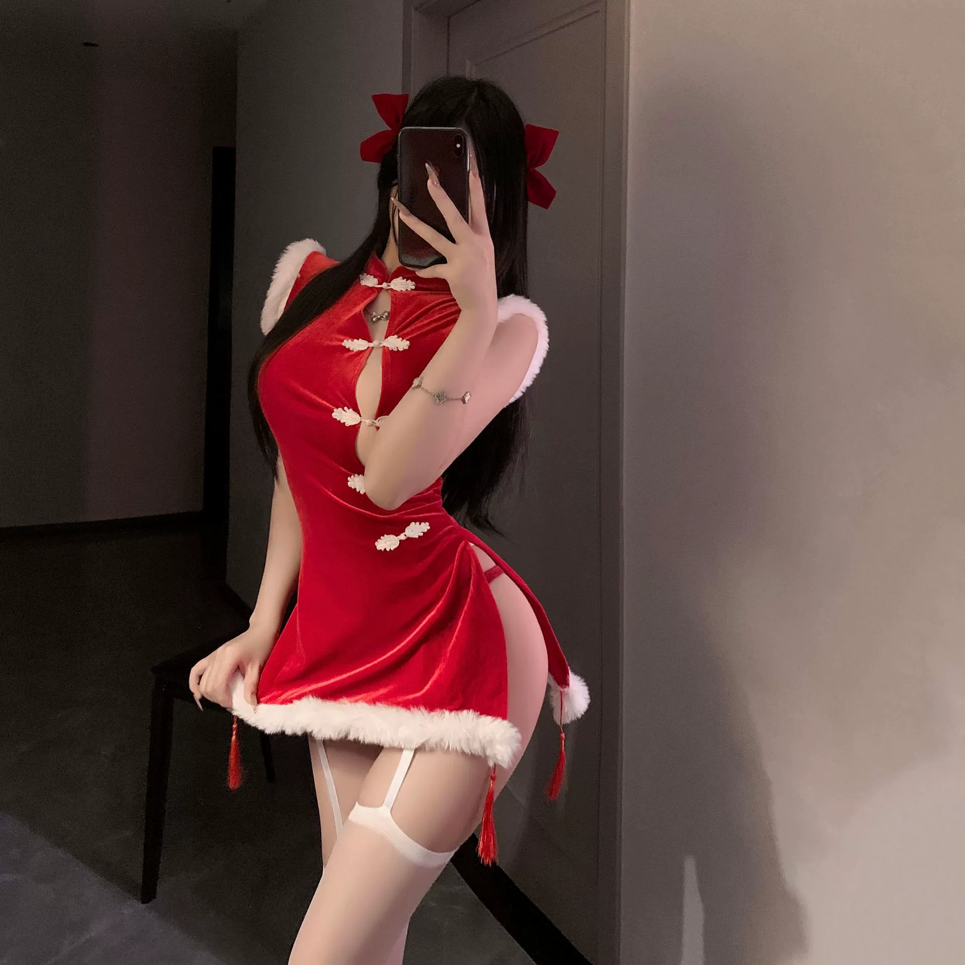 Эротическое нижнее белье бархатный рождественский чонсам сексуальный национальный стиль ролевой игры новогодний костюм рубашки страсть без спинки униформа