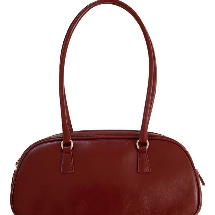 Korean Style Autumn/Winter New Elegant Women's Bag Retro Oiled Leather Shoulder Underarm Baguette Bag - Thumbnail 5