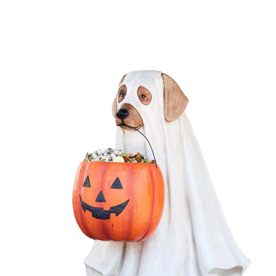 Estación independiente cachorro calabaza bolos de dulces decoración de Navidad balcón puerta de almacenamiento de regalos artesanías de resina