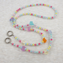 夏日彩色透明珠子小熊手机挂绳斜挎链条挂脖长款串珠手机链单肩链