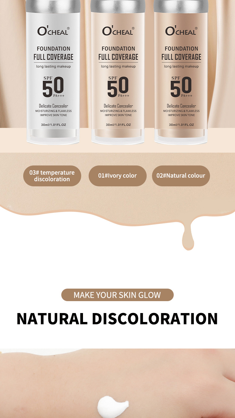 OCHEAL Warm Concealer Langanhaltend feuchtigkeitsspendende, wasserfeste, schweißresistente, Make-up-erwärmende und hautaufhellende Flüssigkeit_voghion.com