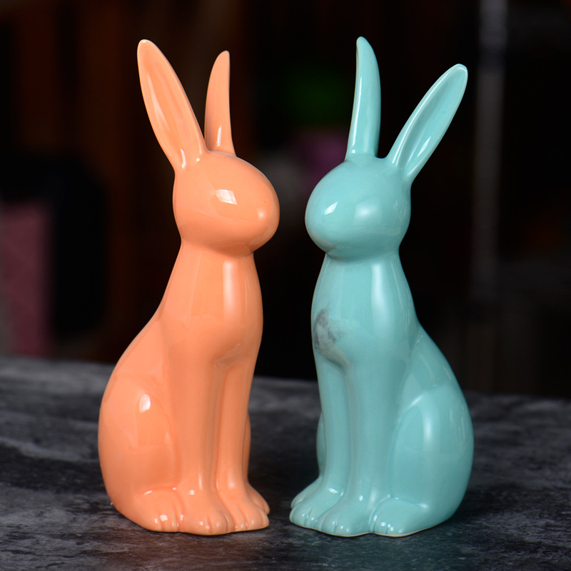 Pascua lindo conejito de cerámica artesanía Decoración Oficina del hogar TV gabinete muñeca animal joyería