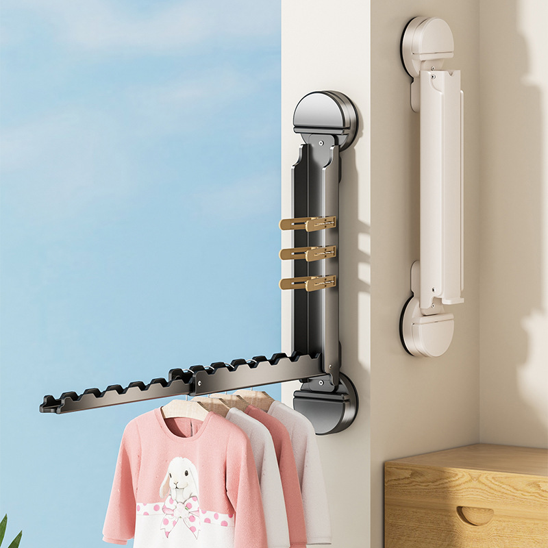 Suction Cup Folding Drying Rack Balcony Household Invisible Telescopic Clothes Drying Rod Indoor Hanger Bay Window Cool Clothes Artifact