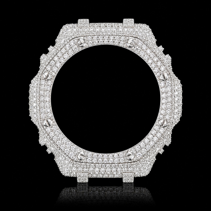 Rivet-embellished, diamond-studded watch case compatible with Casio GA2100 G-SHOCK, modified with screw decorations and diamond-studded case, hip-hop style Rivet-embellished, diamond-studded watch case compatible with Casio GA2100 G-SHOCK, modified with screw decorations and diamond-studded case, hip-hop style