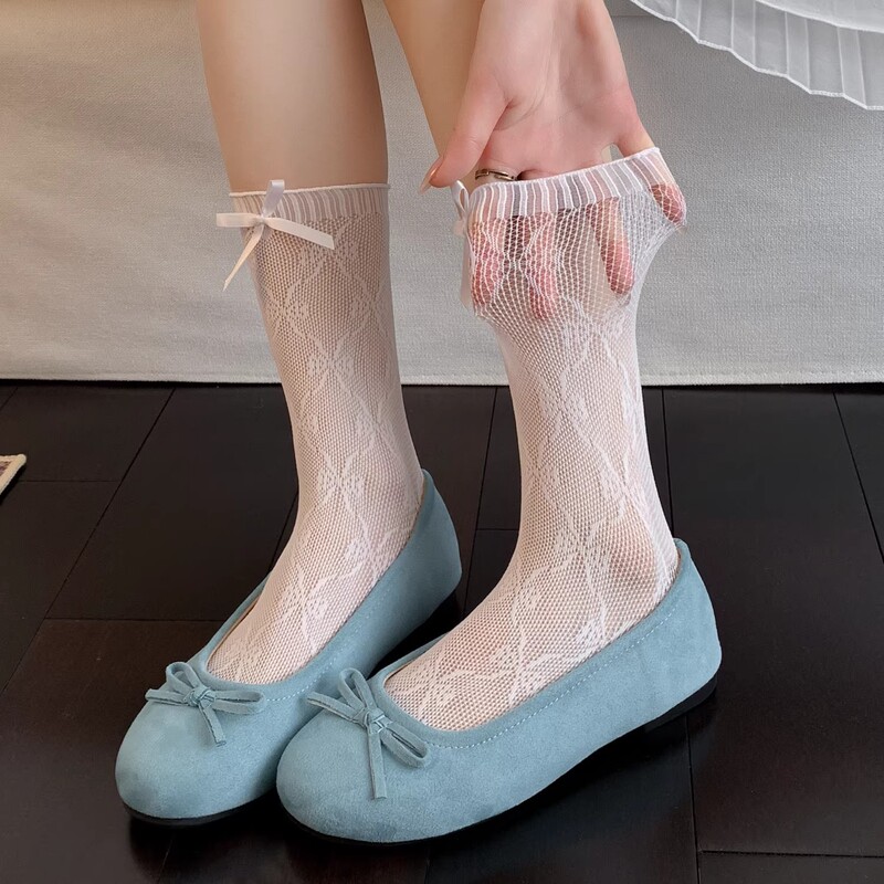 Ballet-Style Lace Socks for Women, Mid-Calf, Thin Summer Style, Slouch Socks, Miu Style, Long Lolita Socks, Paired with Mary Janes