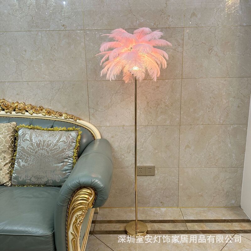 Integrated Rechargeable Ostrich Feather Floor Lamp Atmosphere Lamp Modern Simple Decorative Lamp Bedroom Scandinavian Accessible Luxury Wabi-Sabi