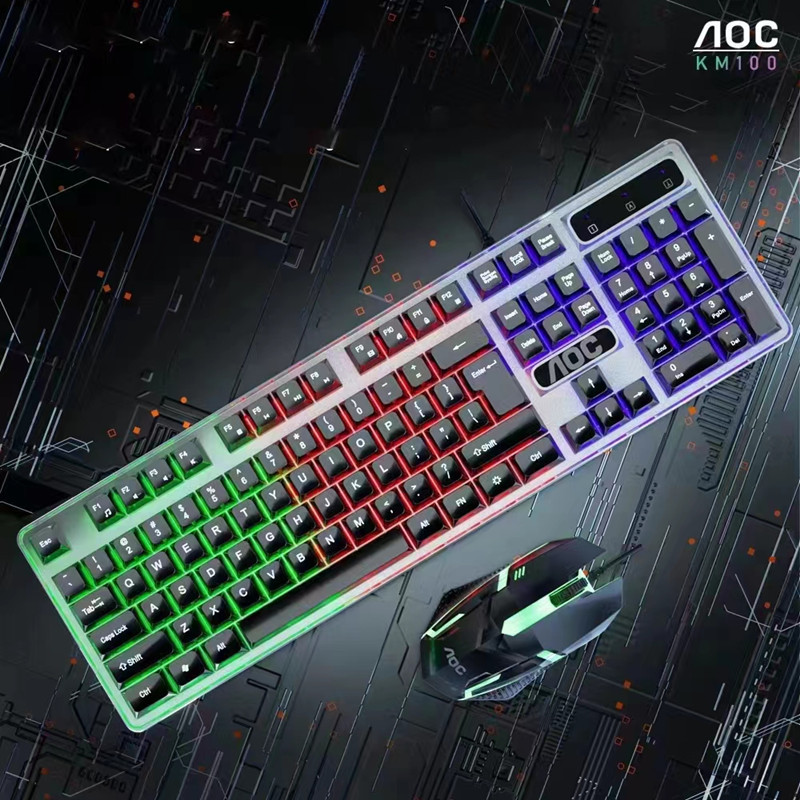 AOC KM100 wired keyboard and mouse set suspended keycap mechanical feel luminous backlight gaming keyboard and mouse