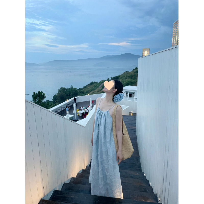 フレンチビーチリゾートスタイルヘビーデューティージャカードサスペンダードレス夏の新しい気質ルーズでスリムな妖精のロングドレス|undefined