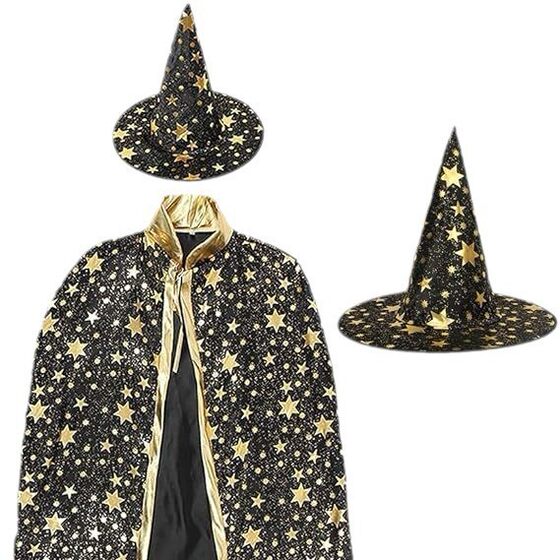 Halloween Cloak suit Cloak COSP Children's Party Performance Mage Wizard Bronzing Five Star Cloak Hat