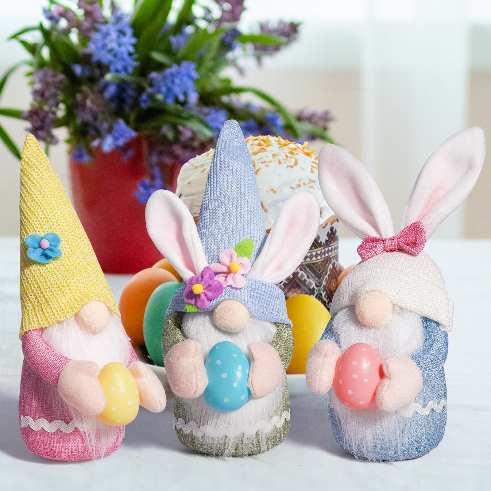 Conejo de Pascua transfronterizo orejas muñecas sin cara adornos conejo de Pascua Rudolph decoración enana