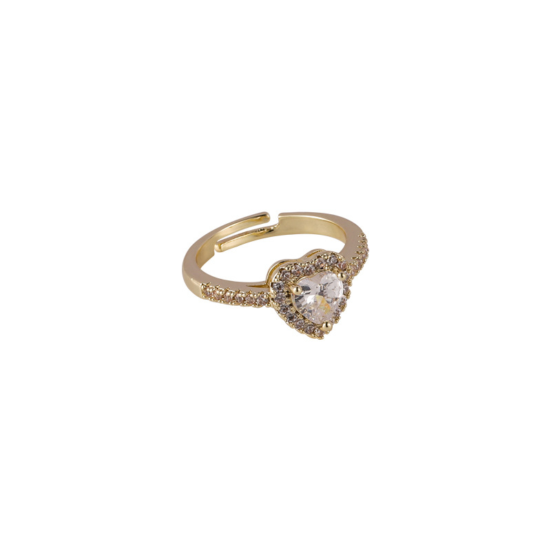 fashion micro-inlaid zircon heart square opening ring wholesale