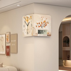 クリームスタイルコーナー両面壁時計ハイエンドホームリビングルーム時計装飾絵画クリエイティブパンチフリー時計壁掛け