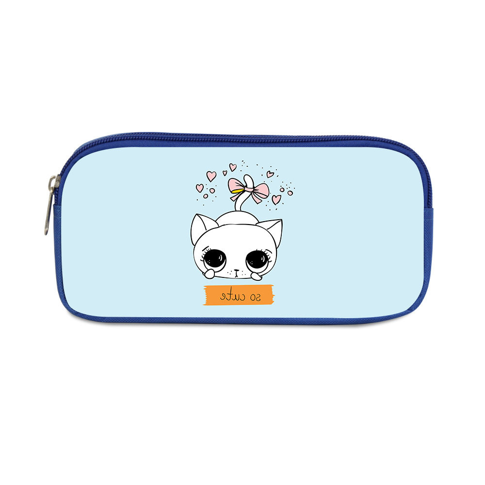 Cartoon Cute Cat Blue Single Layer Pencil Case 03