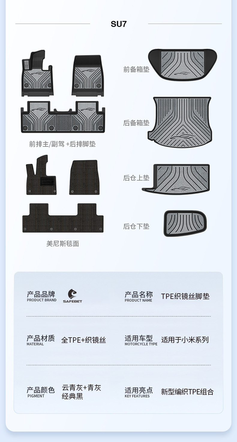 Suitable for Xiaomi YU7 SU7 new model, TPE car floor mats and trunk mat, eco-friendly, waterproof, and wear-resistant