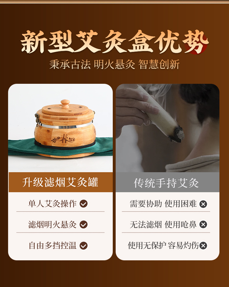 Wooden Moxa Box Portable Moxibustion Warmer for Home Body and Abdominal Heat Therapy with Moxa Stick Holder key features